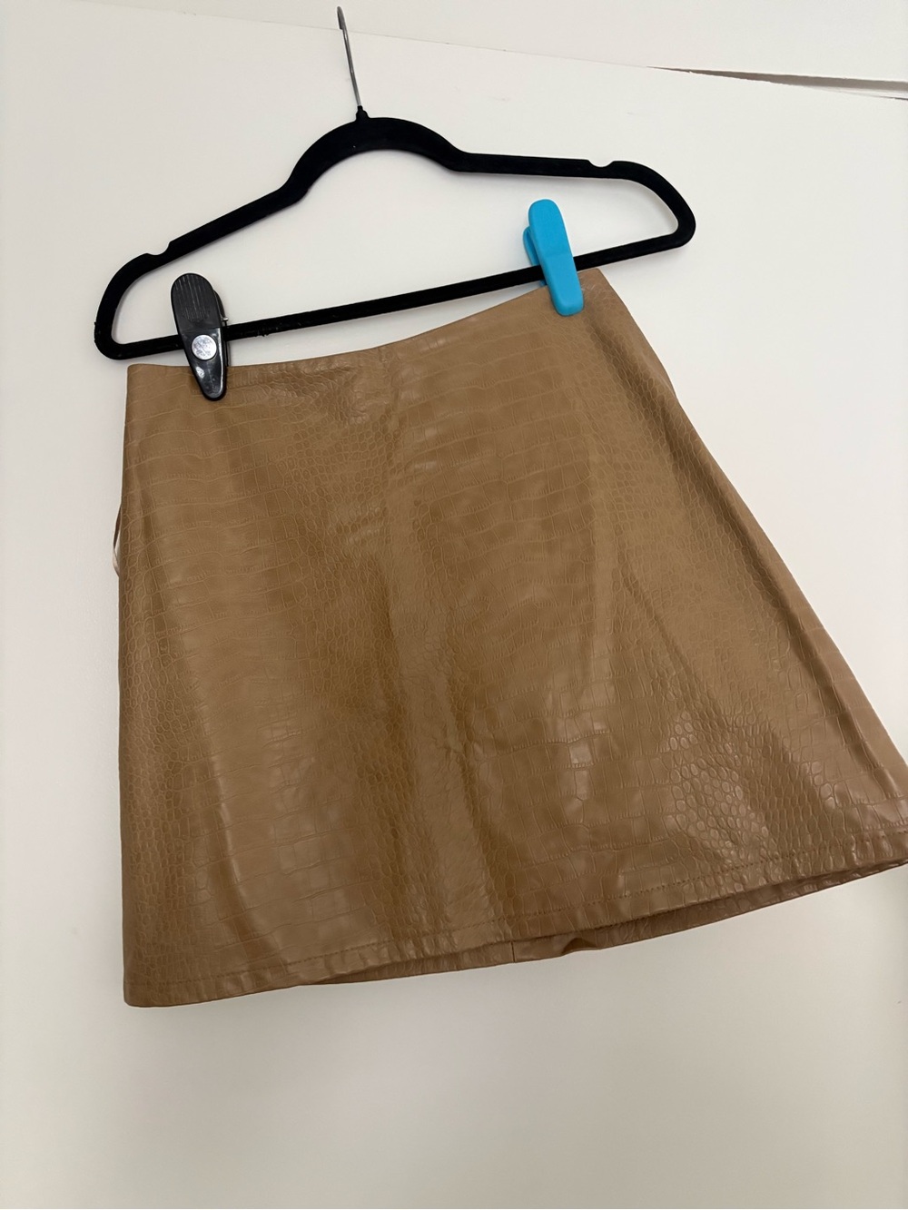 Faux Croc Mini Skirt - Tan